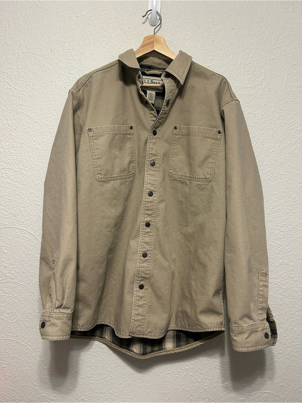 L.L. Bean Flannel Lined Canvas Chore Jacket Men’s Size Medium Snap Button Tan
